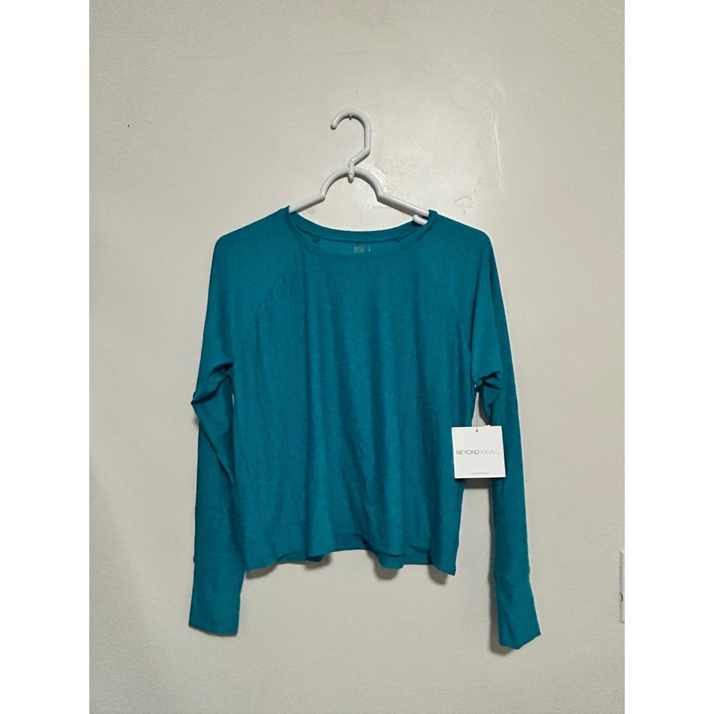 Beyond Yoga Womens‎ Teal Slub Knit Long Sleeve Raglan Top LWSD7792 Size S NEW